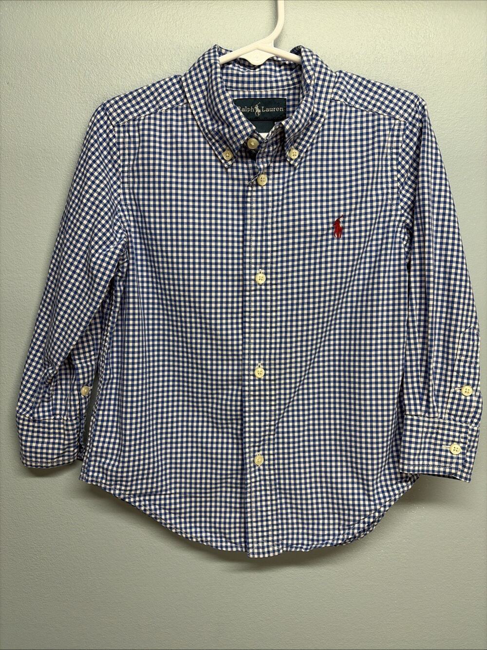 Ralph Lauren Gingham Cotton Button Down Shirt Toddler Boy Size 3T